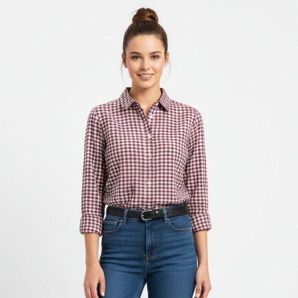 Gap Pink White & Black Plaid Checks Long Sleeve Button Up Blouse Top NEW MT